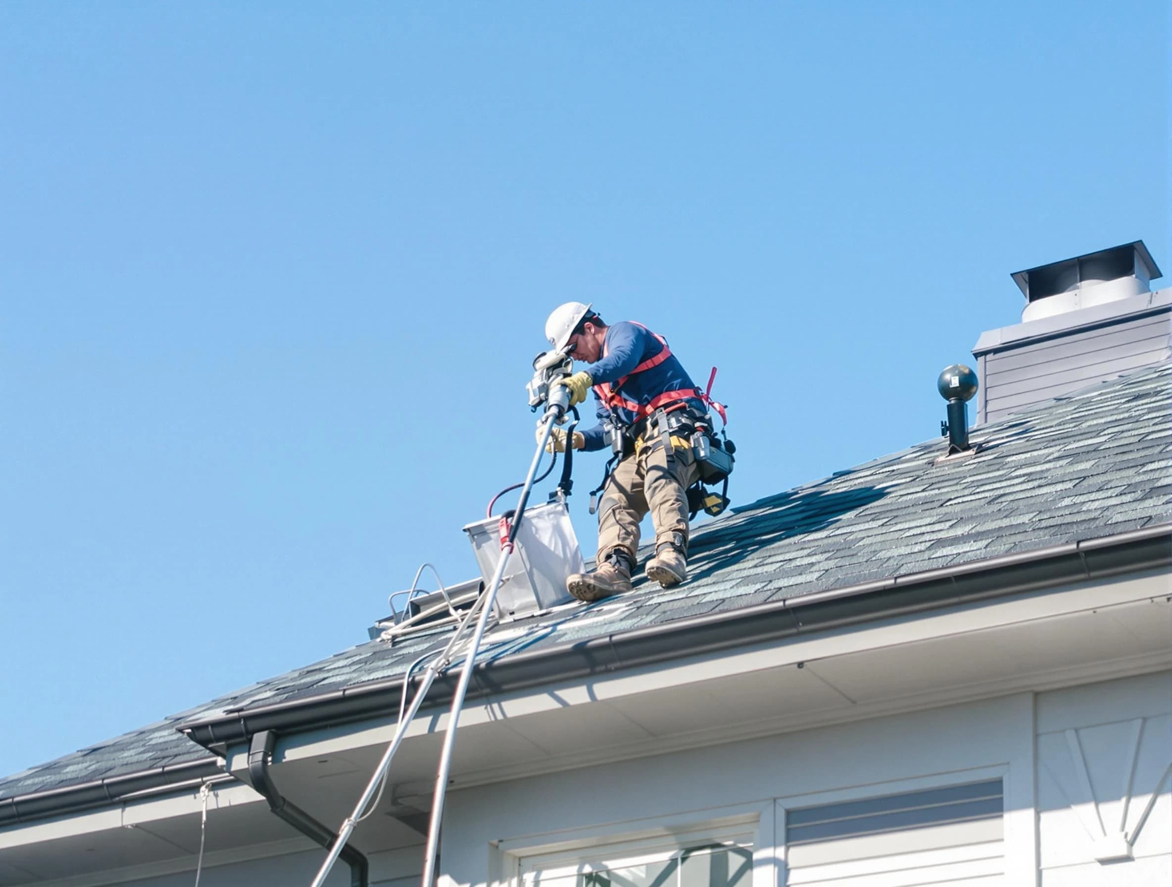 Bethany Dryer Vent Cleaning certified technician cleaning a roof-mounted dryer vent system in Bethany