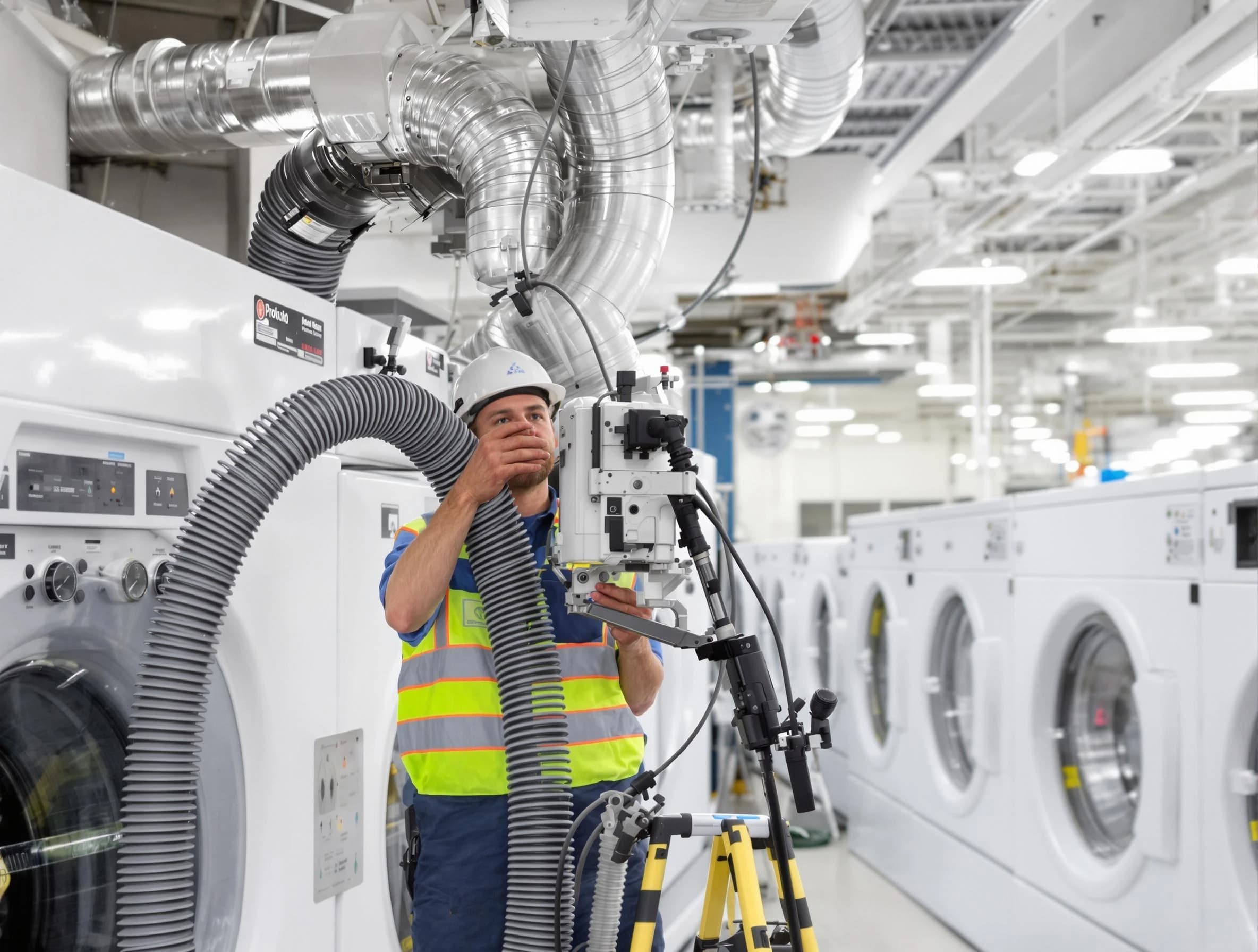 Bethany Dryer Vent Cleaning team performing commercial-grade dryer vent cleaning at a business facility in Bethany